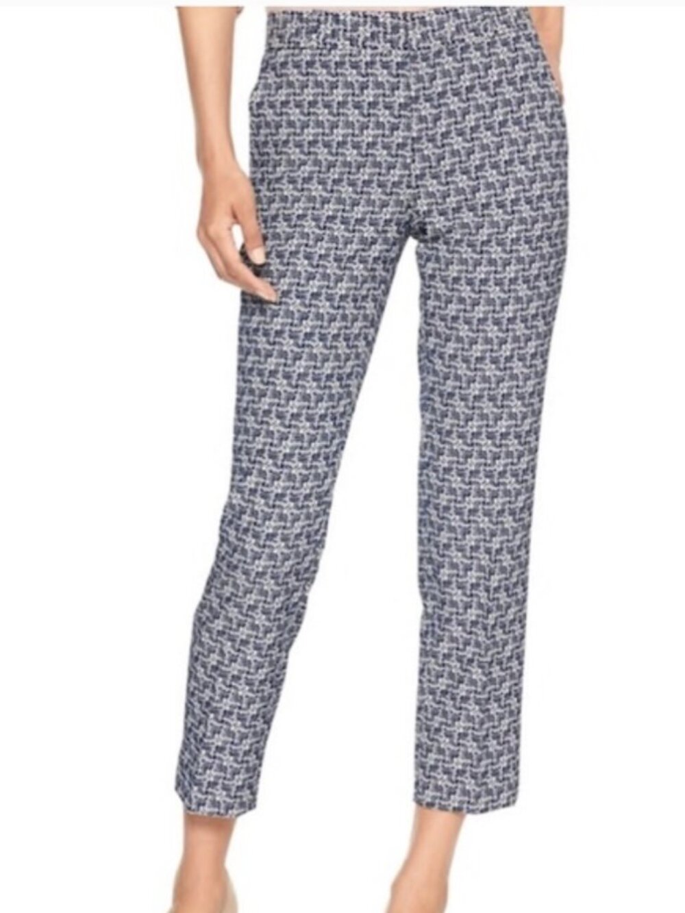 Banana Republic Pants Avery Navy White Art Deco Jacquard Slim Ankle Size 6